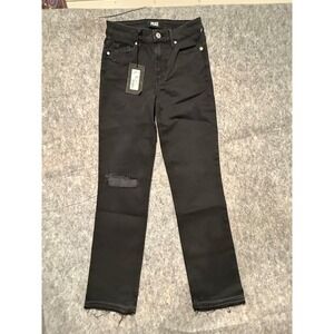PAIGE Cindy High Rise Straight Ankle Jeans Night Owl Distressed Raw Hem Size 24